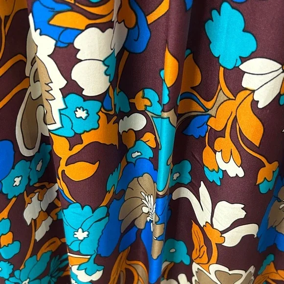 VAnita Teal, Brown & Blue Floral Boho Maxi Dress 100 % silk - Picture 3 of 9